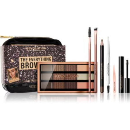 Cosmetice și Skincare pentru Față și Corp - Makeup Revolution The Everything Brow Kit - Set pentru sprâncene, 8 piese - imagine produs