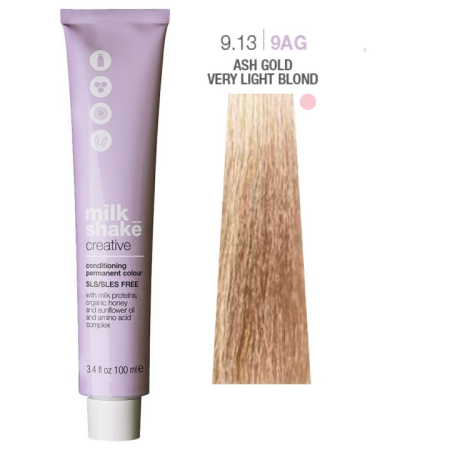 Vopsea de Par - Milk Shake Creative Permanent Colour 9.13 / 9AG Ash Gold Very Light Blonde - Vopsea de păr, 100 ml