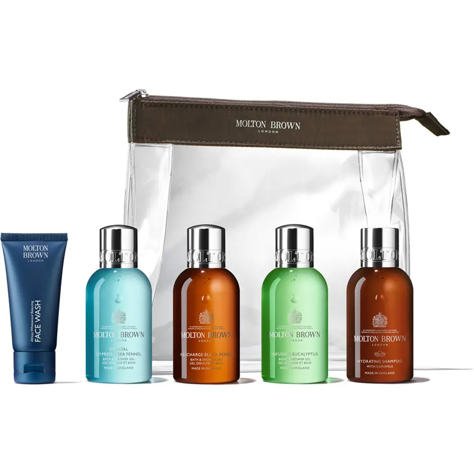 Seturi - Molton Brown The Refreshed Adventurer Body Hair Carry On Voyager 4 x Gel de dus 100 ml + Crema de fata 30 ml - Eterna Beauty