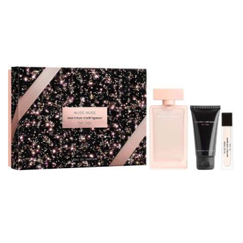 Narciso Rodriguez For Her Musc Nude - Set Cadou (Apa de parfum 100 ml + Lotiune corp 75 ml + Apa de parfum 10 ml) Femei - Eterna Beauty