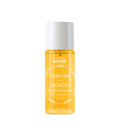 Parfumuri - Saphir Parfums Tropic Gold Beach - Mist parfumat pentru păr și corp cu fistic și caramel sărat, 100 ml