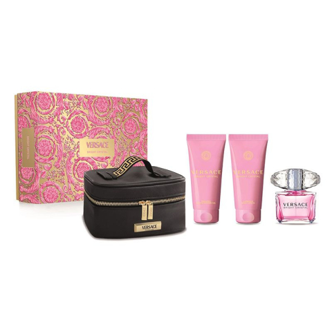 Versace Bright Crystal Set Cadou Apa de Toaleta 90 ml + Lotiune Corp 100 ml + Gel de Dus 100 ml + Geanta Cosmetice Femei | Eterna Beauty