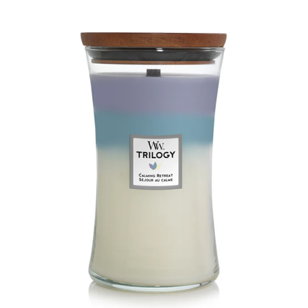 Lumânări parfumate - WoodWick Trilogy Calming Retreat - Lumânare parfumată cu fitil din lemn, 609,5 g