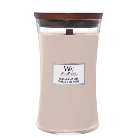 Lumânări parfumate - WoodWick Vanilla & Sea Salt - Lumânare parfumată cu fitil din lemn, 609,5 g