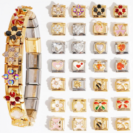 Charmuri - Talisman floare cu cristale pentru bratara italiana