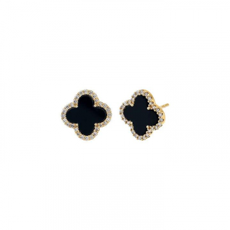 Cercei - Cercei trifoi eleganți cu pietre și interior negru – bijuterii de damă sofisticat