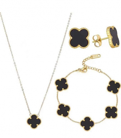 Set bijuterii Trifoi Negru+cercei cadou