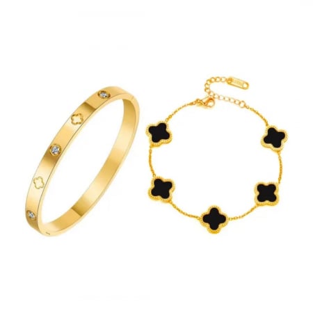 Bratari - Set brățara Gold+brățară trifoi negru