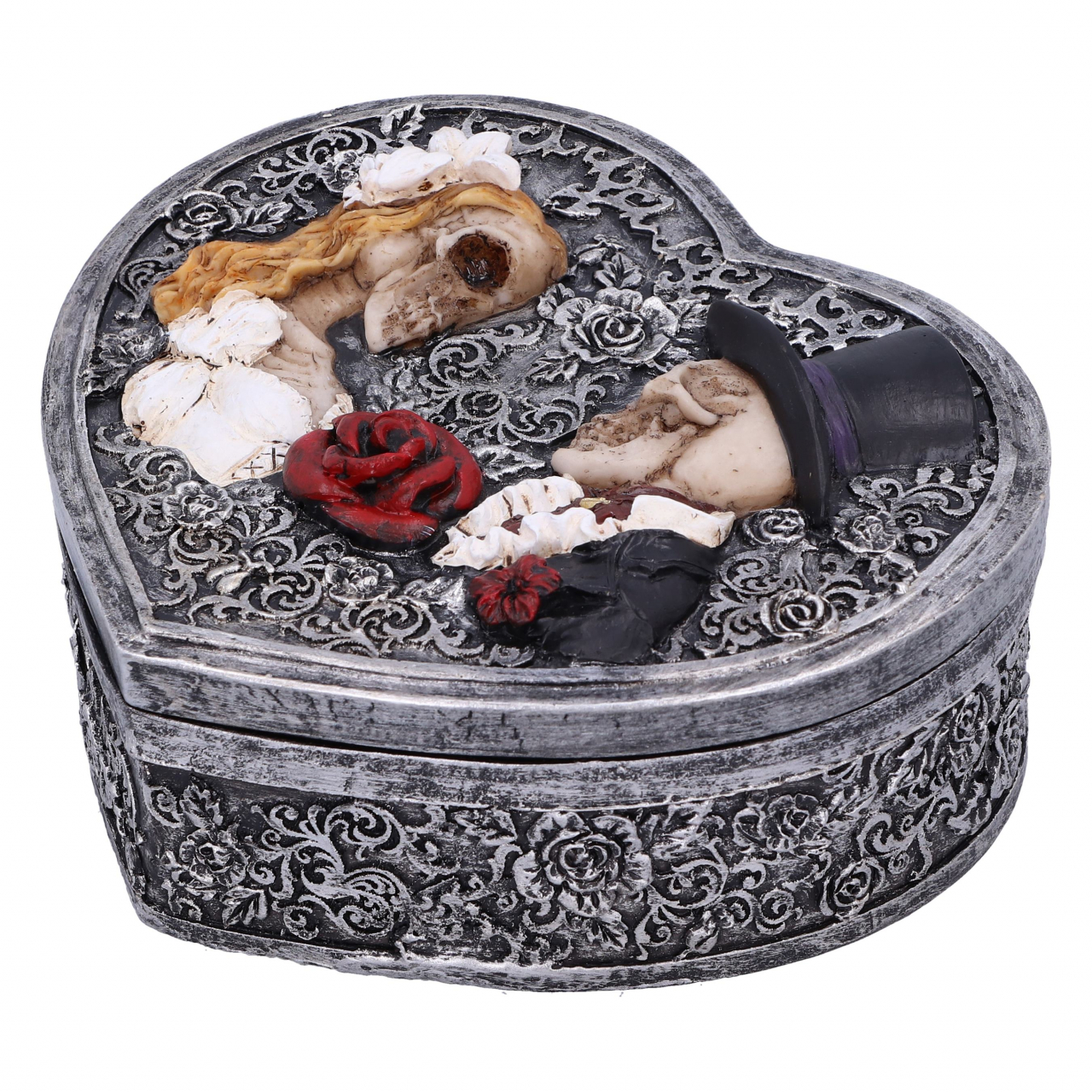 Cutie de bijuterii inima "Last Vow" – Design gotic cu mire si mireasa scheletici [4]