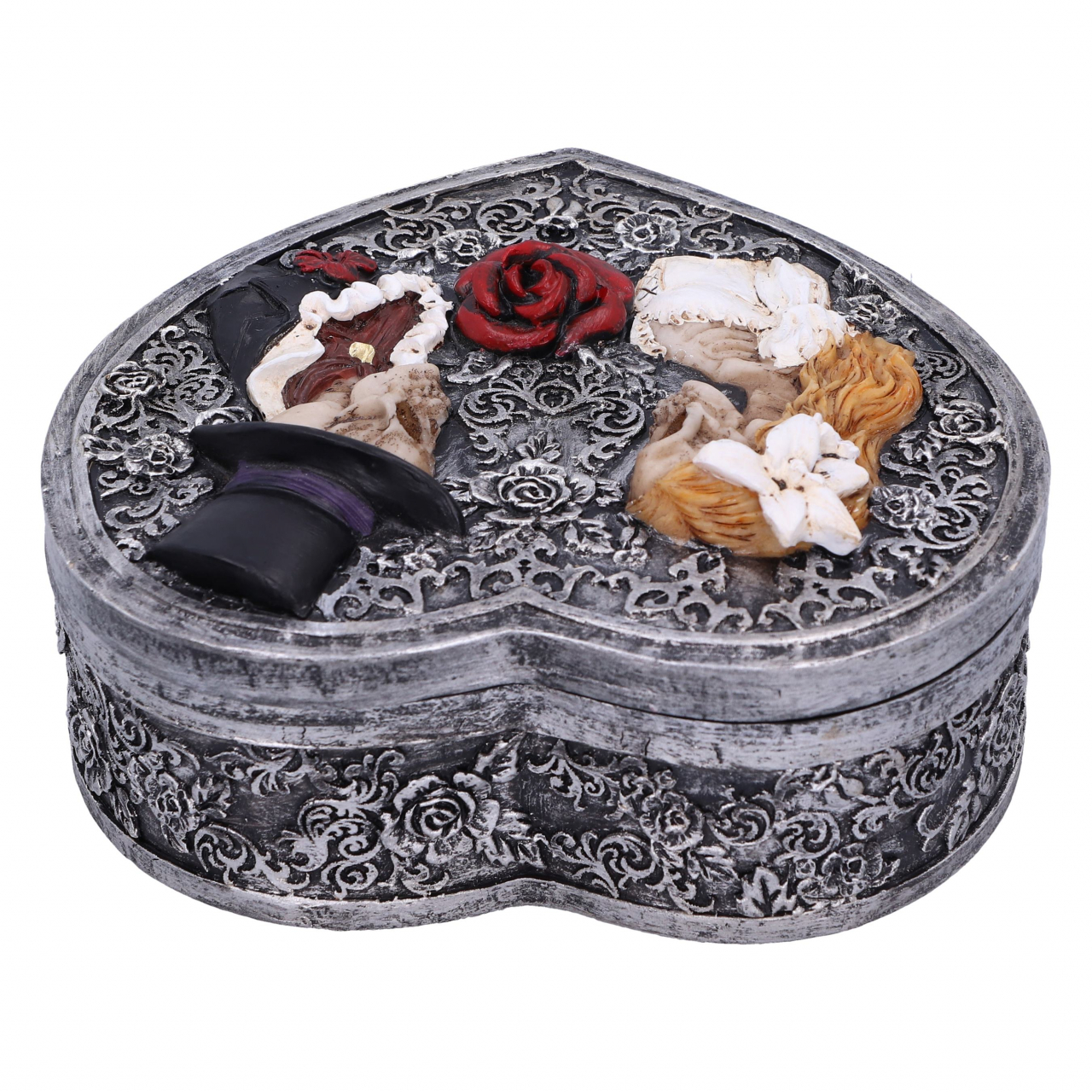 Cutie de bijuterii inima "Last Vow" – Design gotic cu mire si mireasa scheletici [5]