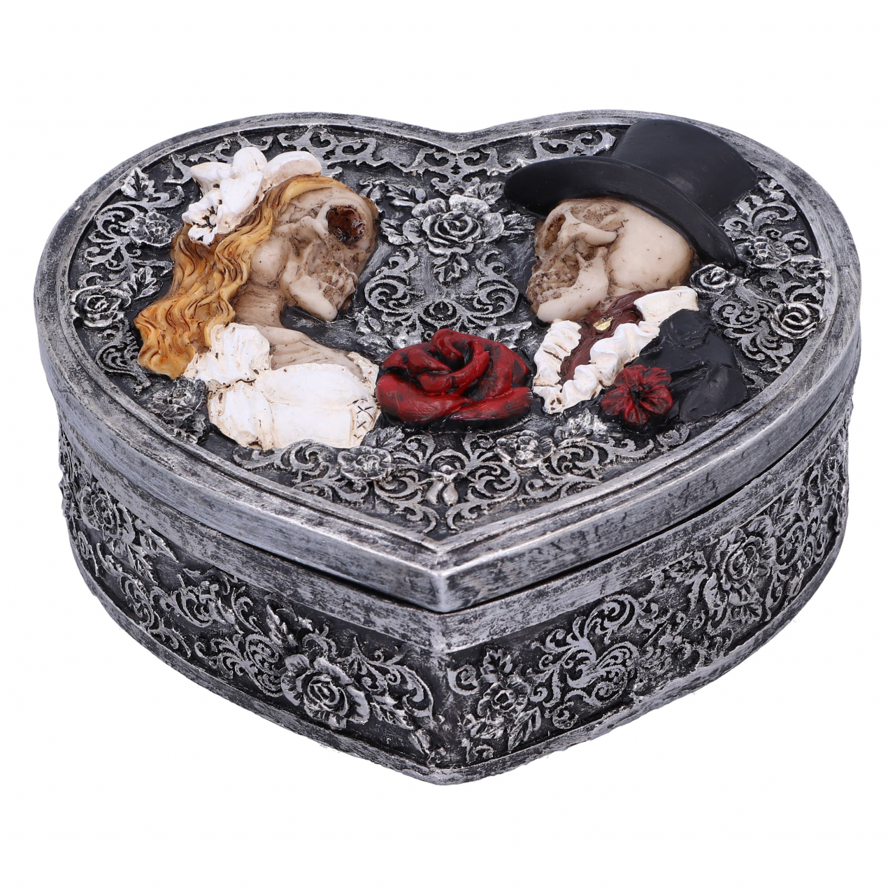 Cutie de bijuterii inima "Last Vow" – Design gotic cu mire si mireasa scheletici [3]