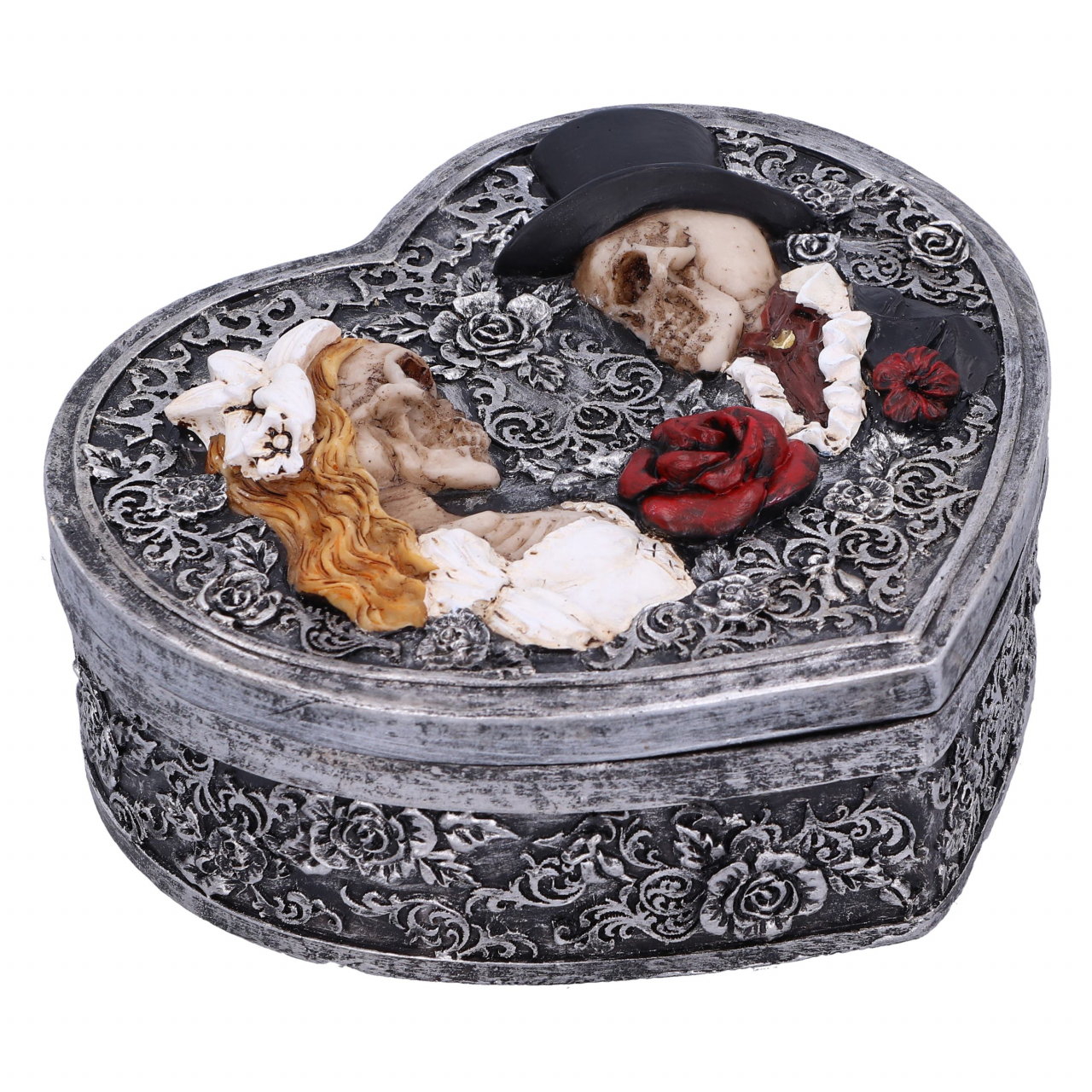 Cutie de bijuterii inima "Last Vow" – Design gotic cu mire si mireasa scheletici [6]