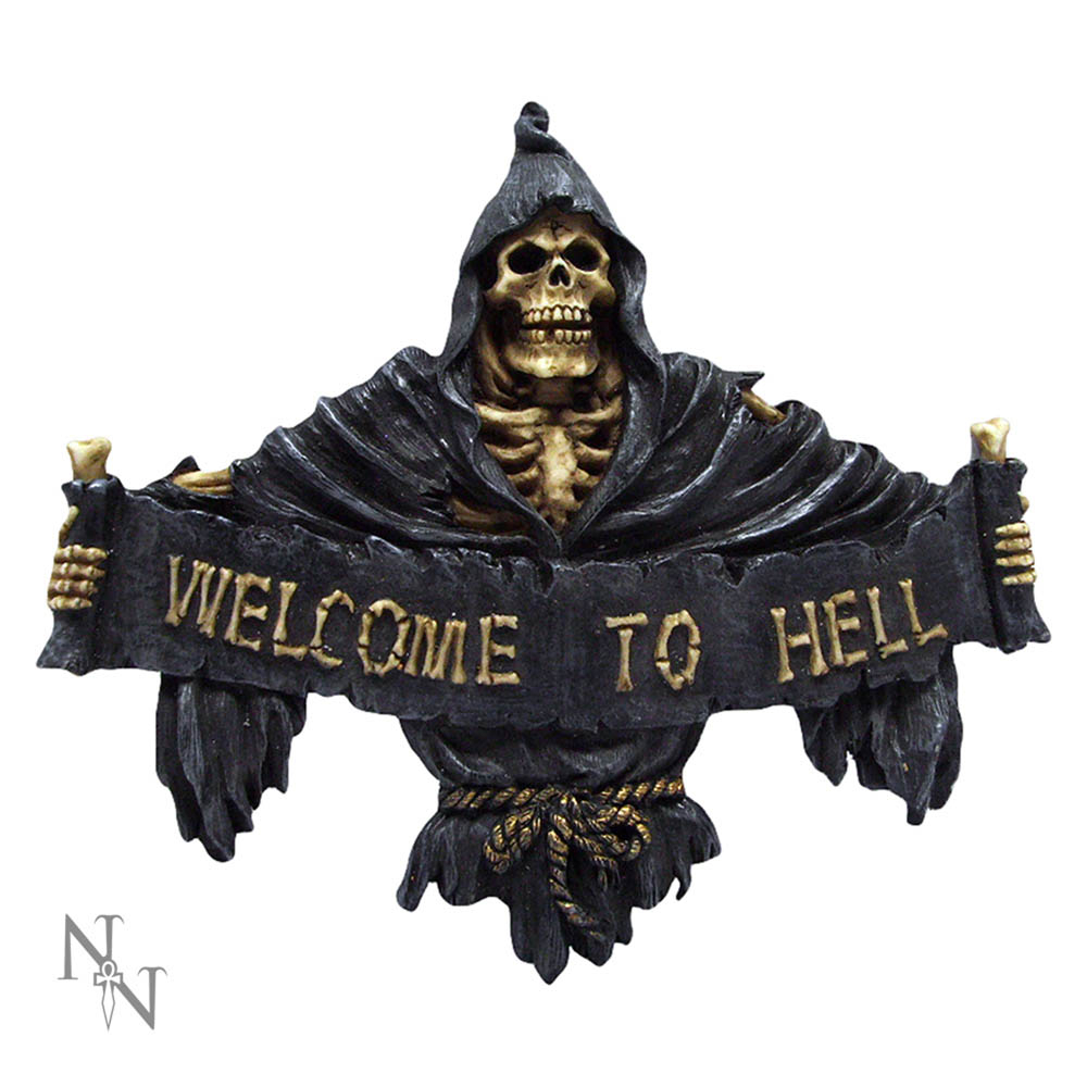 Placa de perete Welcome to Hell – Decor gotic cu Reaper [1]
