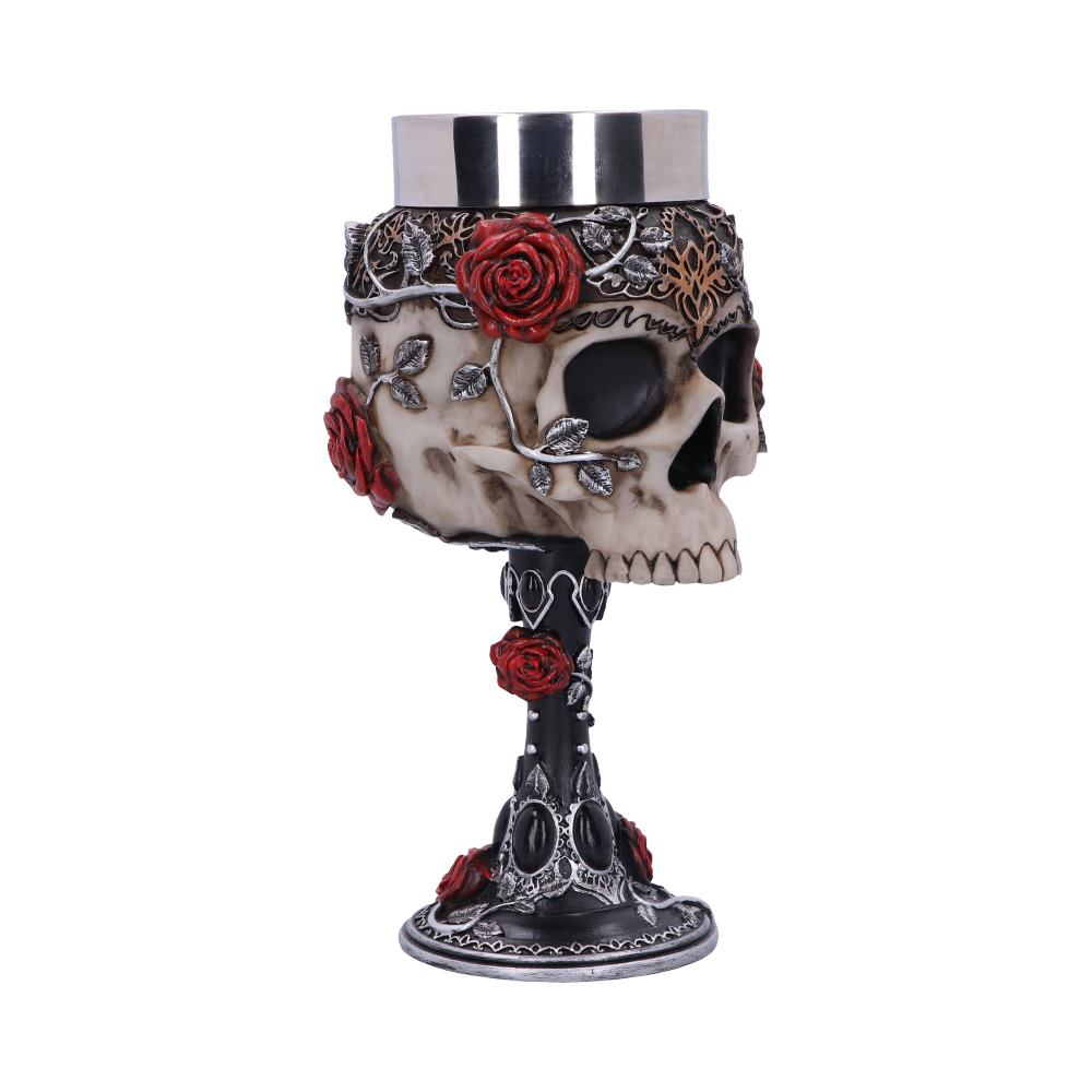 Pocal gotic 'Gothic Roses' de 18 cm – Design cu craniu și trandafiri roșii [6]