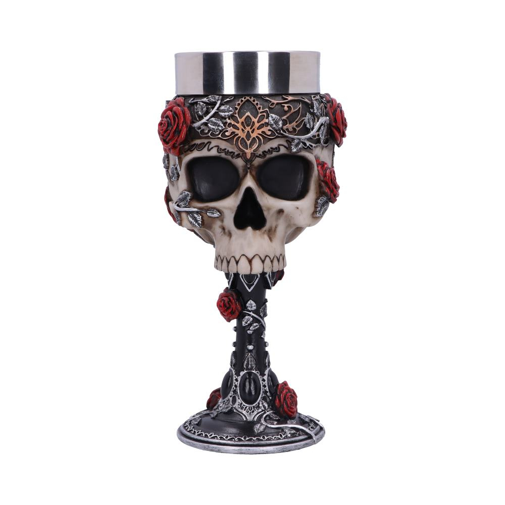 Pocal gotic 'Gothic Roses' de 18 cm – Design cu craniu și trandafiri roșii [3]