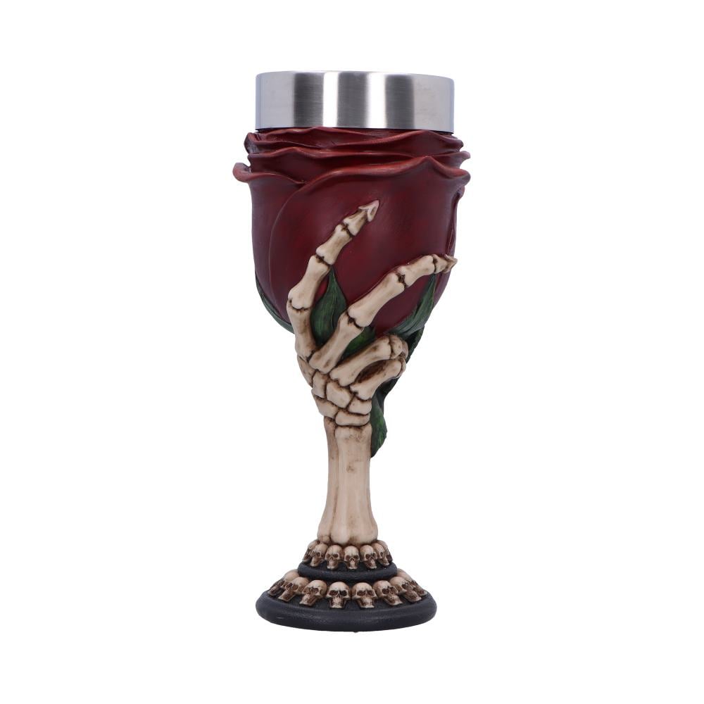 Pocal gotic 'Rose to the Occasion' de 20 cm – Design cu trandafir și mână scheletică [6]