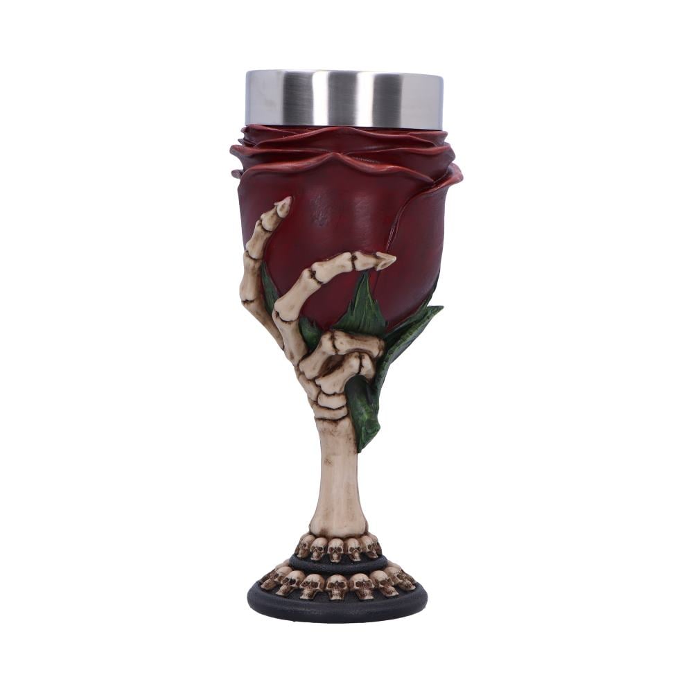 Pocal gotic 'Rose to the Occasion' de 20 cm – Design cu trandafir și mână scheletică [3]