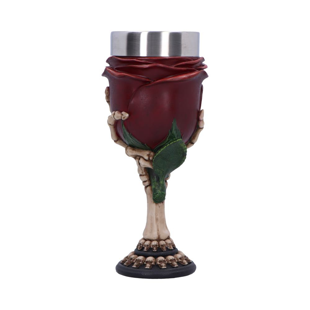 Pocal gotic 'Rose to the Occasion' de 20 cm – Design cu trandafir și mână scheletică [4]