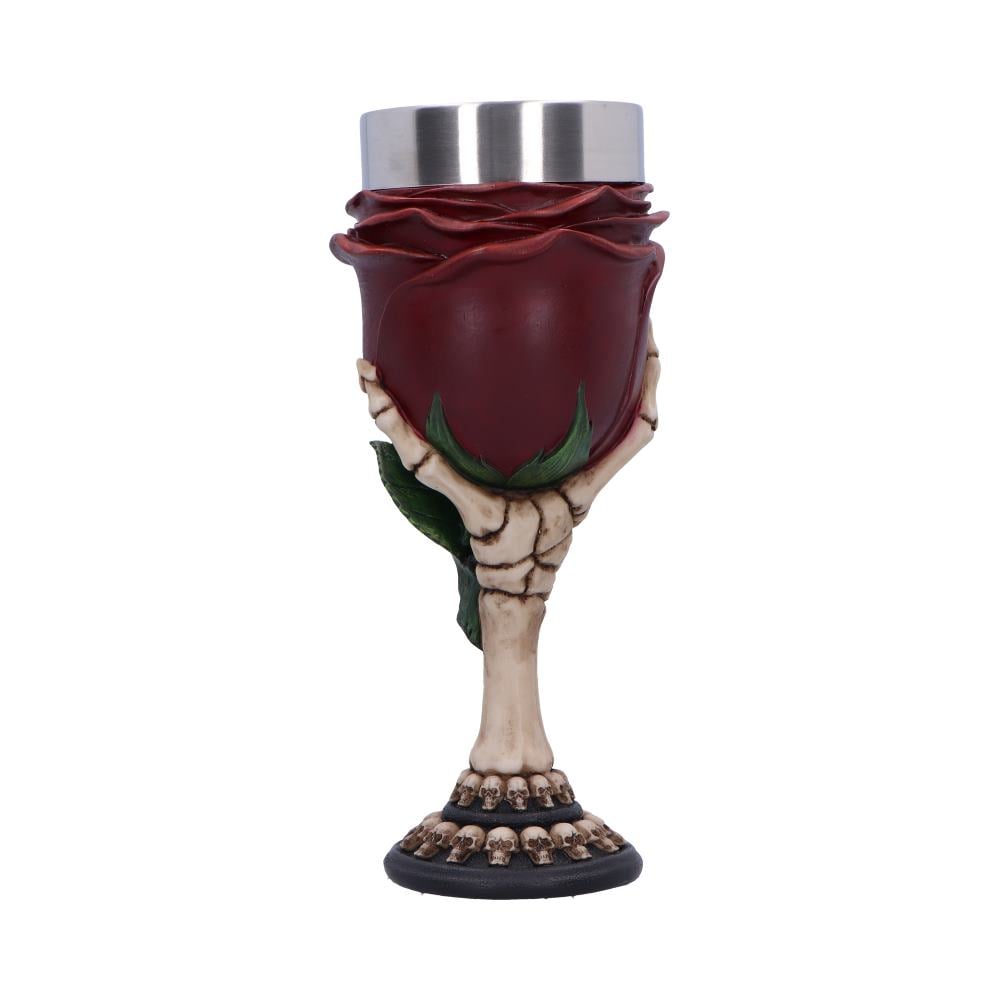 Pocal gotic 'Rose to the Occasion' de 20 cm – Design cu trandafir și mână scheletică [5]
