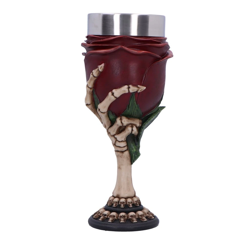 Pocal gotic 'Rose to the Occasion' de 20 cm – Design cu trandafir și mână scheletică [2]