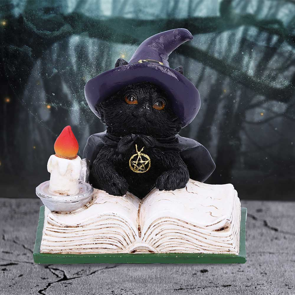 Statueta Familiar's Spell 8,5 cm - Decoratiune gotica cu pisica neagra si carte antica [1]