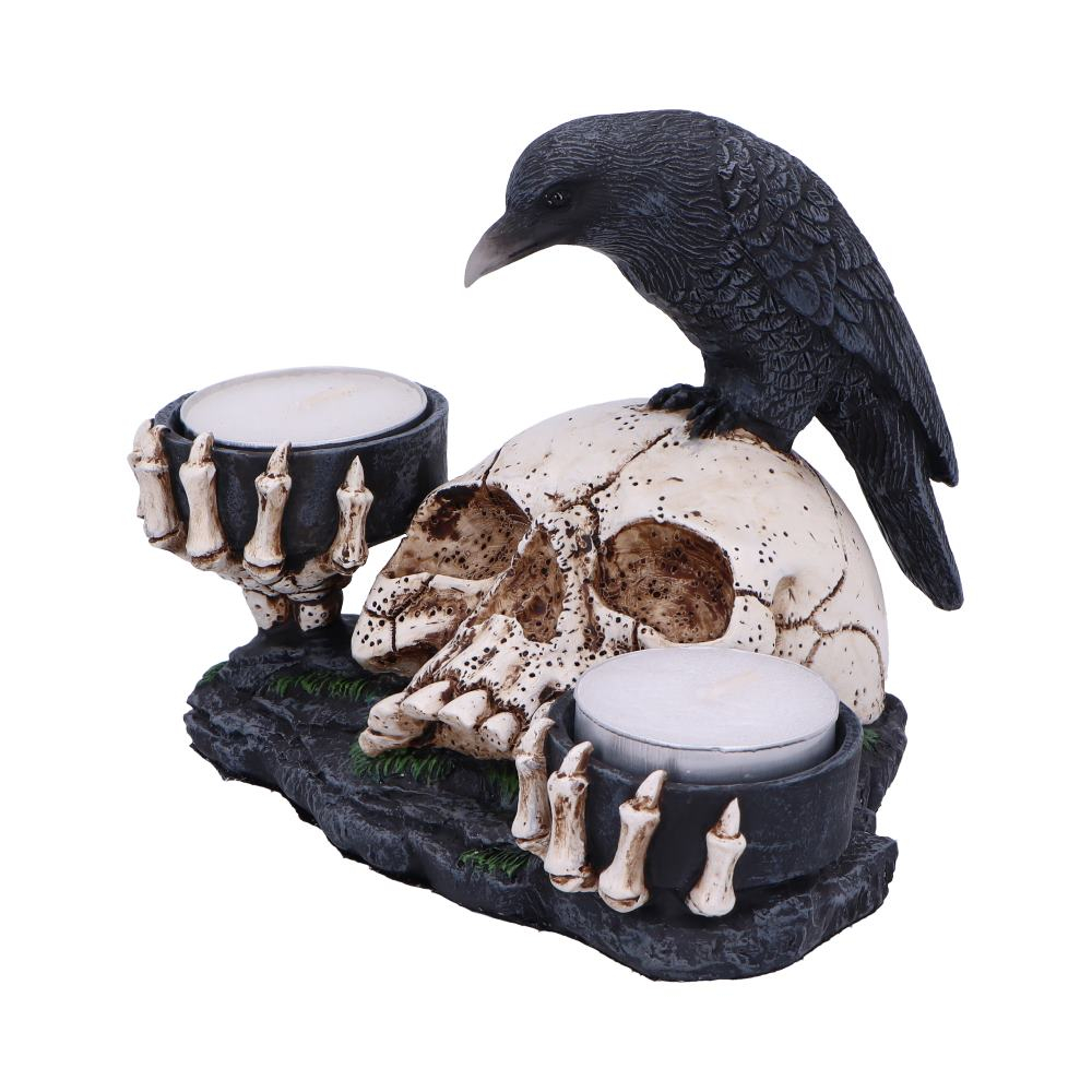 Suport lumanare Nevermore 15 cm - Decoratiune gotica cu corb si craniu [4]