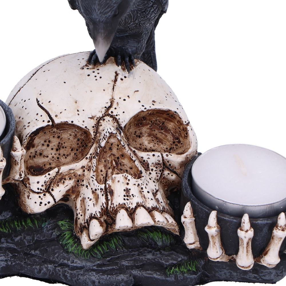 Suport lumanare Nevermore 15 cm - Decoratiune gotica cu corb si craniu [8]