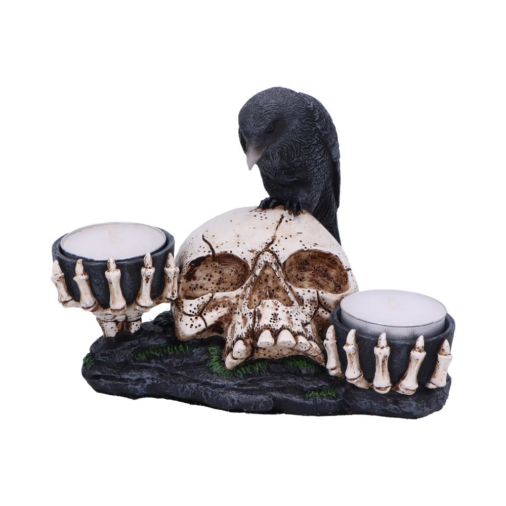 Suport lumanare Nevermore 15 cm - Decoratiune gotica cu corb si craniu [3]