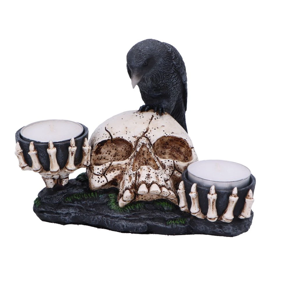 Suport lumanare Nevermore 15 cm - Decoratiune gotica cu corb si craniu [2]