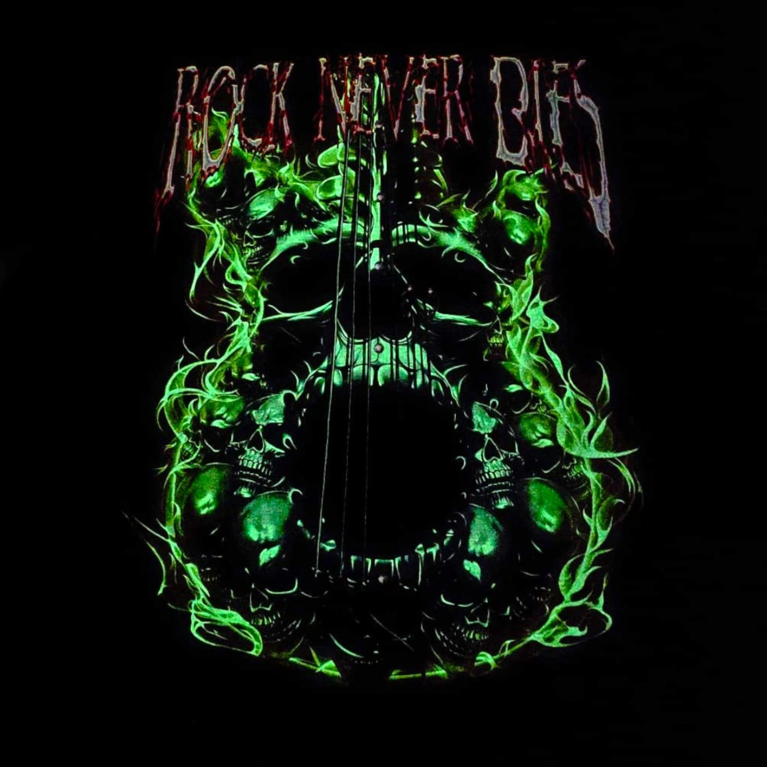 tricou-rock-never-dies-chitara-cranii-flacari-glow-in-the-dark [2]