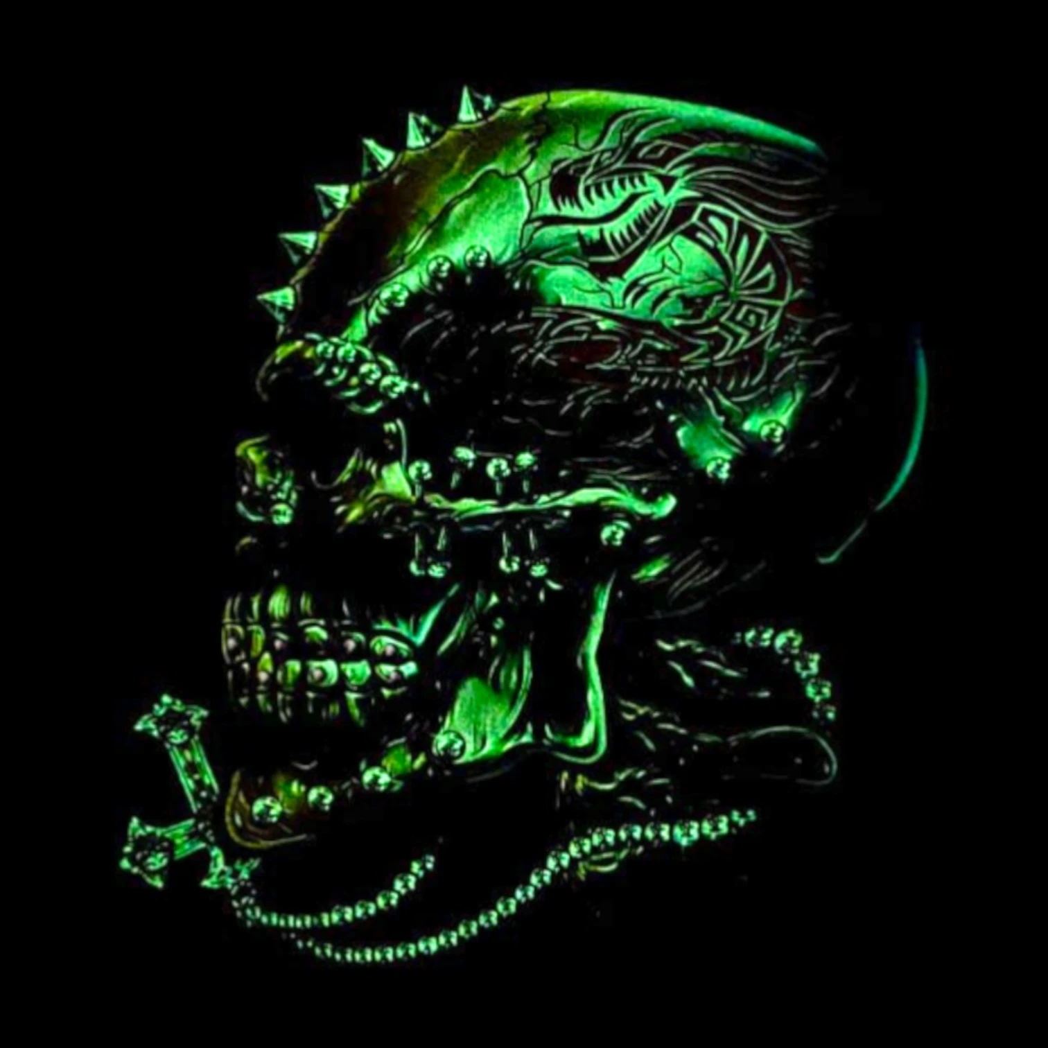 Tricou RockChang Cyber Skull Glow - Craniu cu dragon [2]