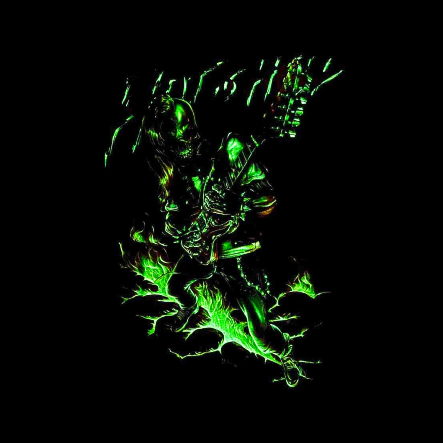 Tricou RockChang Glow in the Dark Hot As Hell Skull Guitar Unisex [2]