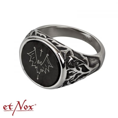 Inel etNox „Bat” din oțel inoxidabil, design cu gravură laser a unui liliac
