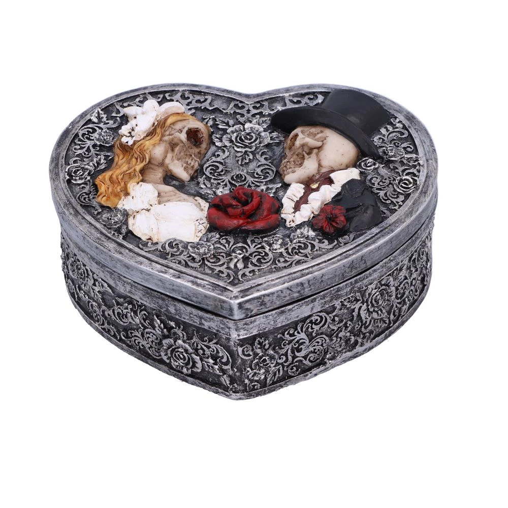 Cutie de bijuterii inima "Last Vow" – Design gotic cu mire si mireasa scheletici [1]
