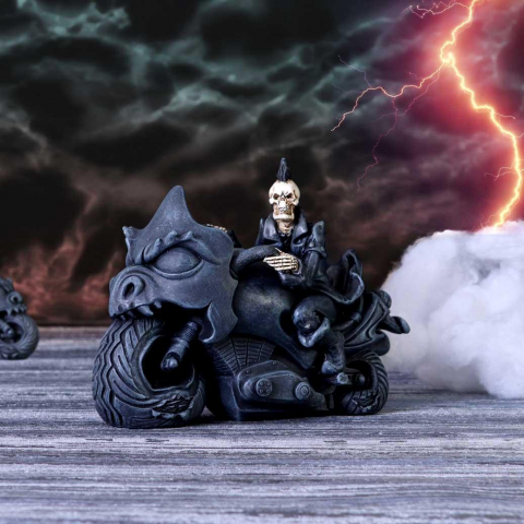 Decor - Figurină Biker Skeleton – Războinicul Întunericului pe Motocicletă, Gothic, Rock, 22 cm
