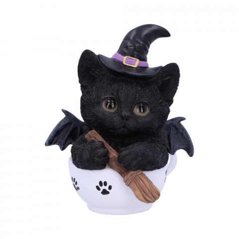 Figurine cu Animale - Figurina Kit-tea 12,5 cm - Pisica neagra in ceasca de ceai cu tematica oculta