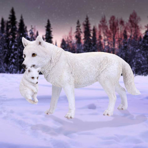 Figurină 'Winter Bond' – Lupoaică și Pui, 30 cm