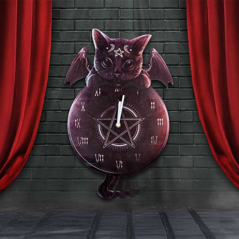 Cult Cuties - Malpuss Tickin' Clock – Ceas de Perete cu Pisica Gotica si Coada Pendul