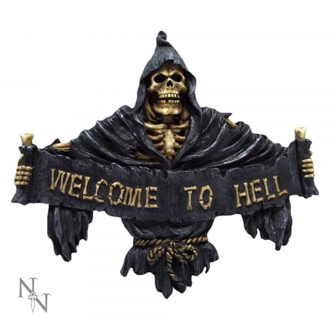 Decor - Placa de perete Welcome to Hell – Decor gotic cu Reaper