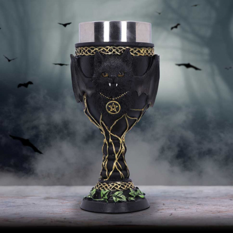 Pocal - Pocal 'Feline Fang' de 17,3 cm – Design cu pisică neagră vampir și aripi de liliac