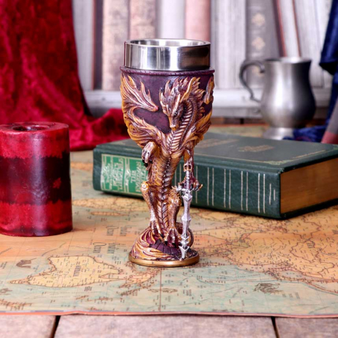 Figurine & Decor cu Dragoni - Pocal Flame Blade – Pocal cu Dragonul Rosu al Focului de Ruth Thompson, 17.5 cm