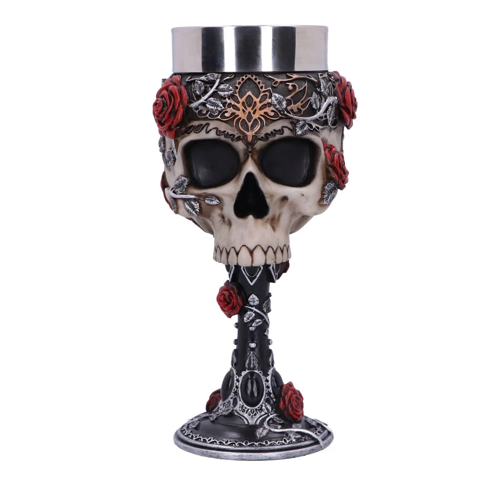 Pocal gotic 'Gothic Roses' de 18 cm – Design cu craniu și trandafiri roșii [1]