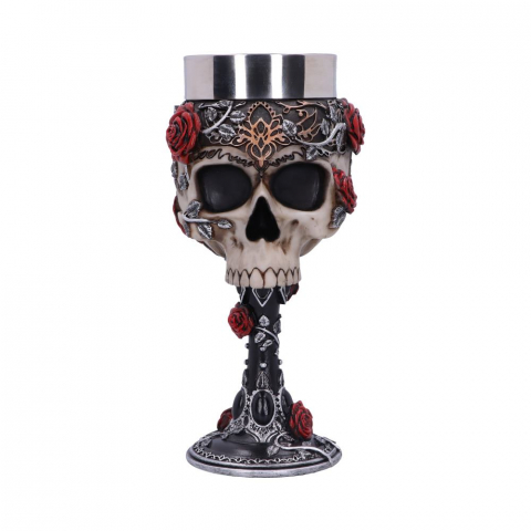 Pocal gotic 'Gothic Roses' de 18 cm – Design cu craniu și trandafiri roșii [2]