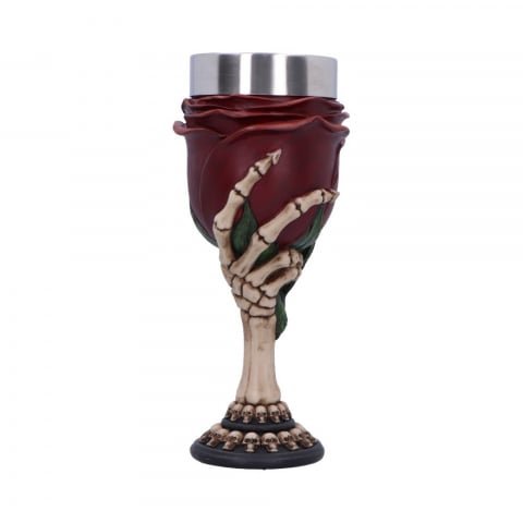 Pocal gotic 'Rose to the Occasion' de 20 cm – Design cu trandafir și mână scheletică [5]