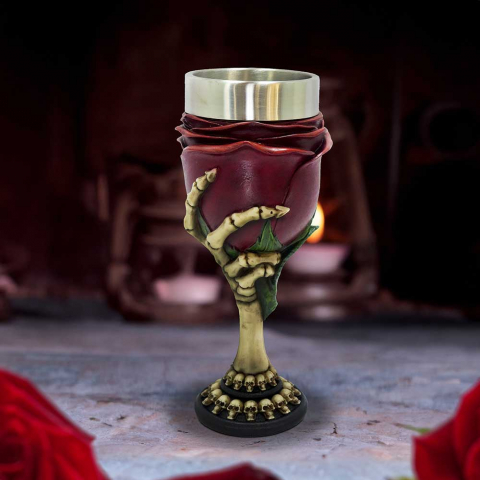 Pocal - Pocal gotic 'Rose to the Occasion' de 20 cm – Design cu trandafir și mână scheletică