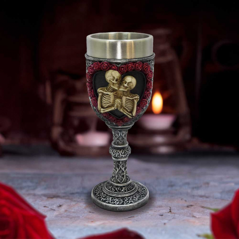 Pocal - Pocal gotic 'To Have and To Hold' de 19,5 cm – Design cu îndrăgostiți scheletici