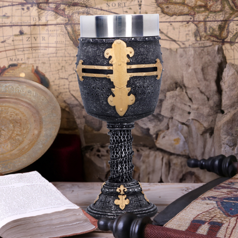 Pocal - Pocal medieval Crusader Goblet – Design de cavaler cruciat, 18 cm