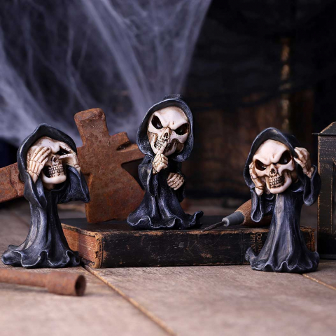 Decor - Set figurine Three Wise Reapers – Nu vezi, nu auzi, nu vorbești răul, 11 cm