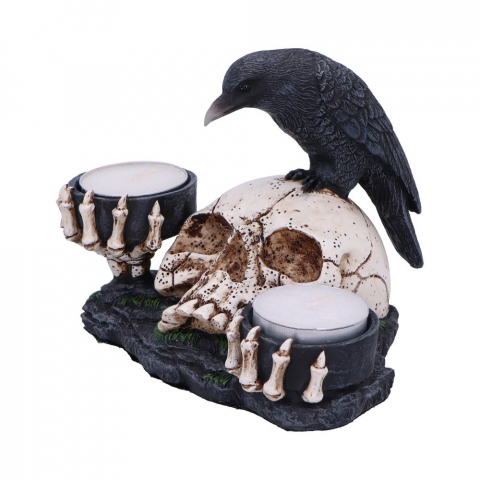 Suport lumanare Nevermore 15 cm - Decoratiune gotica cu corb si craniu [3]