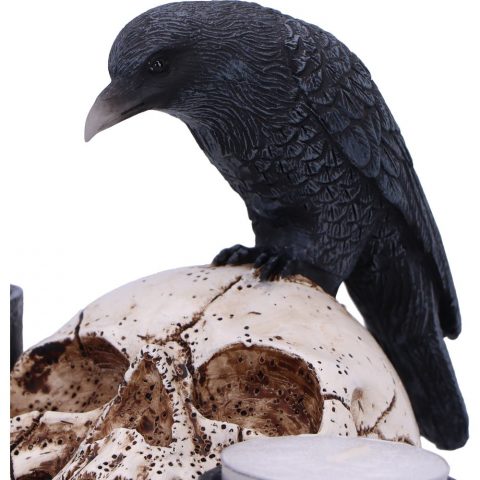 Suport lumanare Nevermore 15 cm - Decoratiune gotica cu corb si craniu [6]